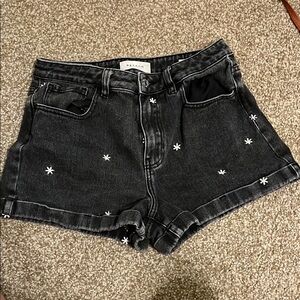 PacSun Black Jean Shorts with White embroidered daisies